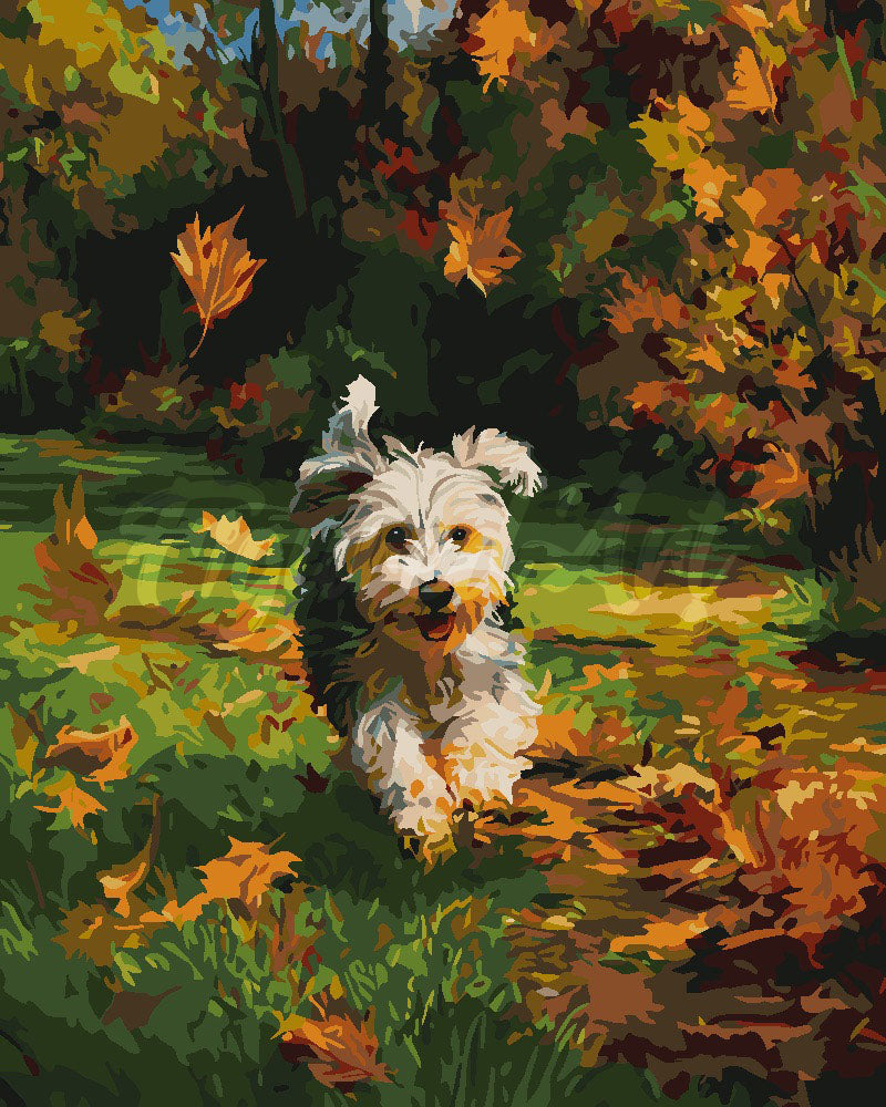 Peinture par numéros Figured'Art Chiot joyeux en automne