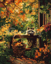 Charger l&#39;image dans la galerie, Peinture par numéros Figured&#39;Art Mignons Ratons laveurs en automne