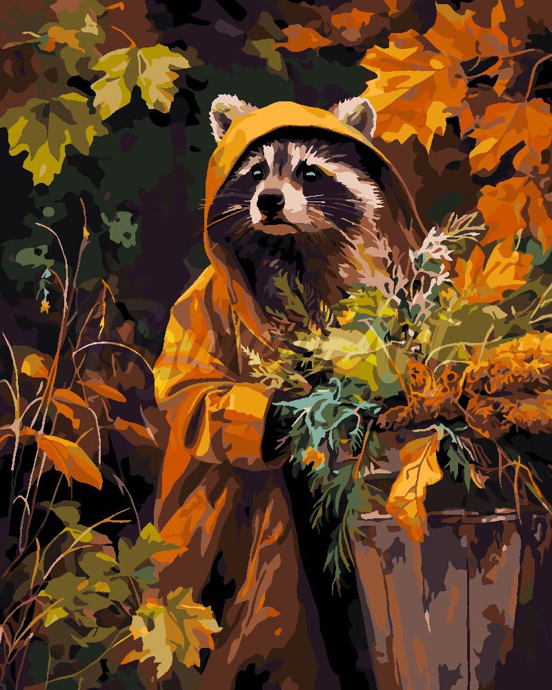 Peinture par numéros Figured'Art Raton laveur en imperméable
