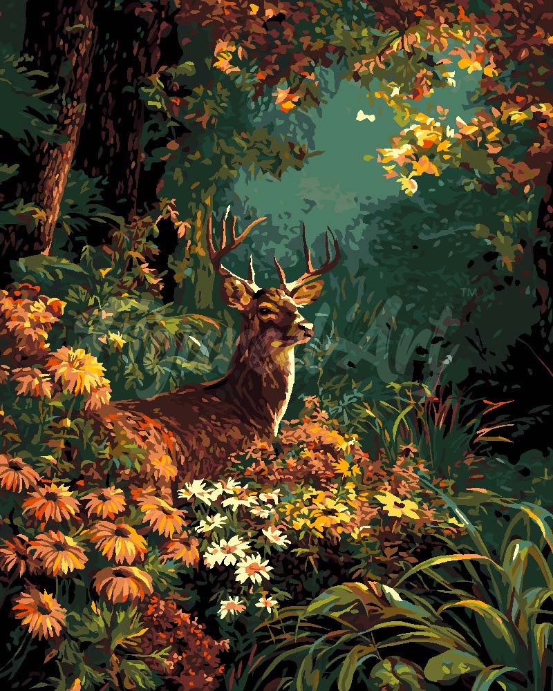 Peinture par numéros Figured'Art Cerf parmi les fleurs d'automne