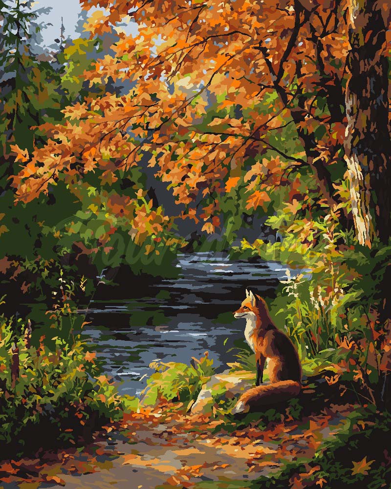 Peinture par numéros Figured'Art Renard roux près de la rivière