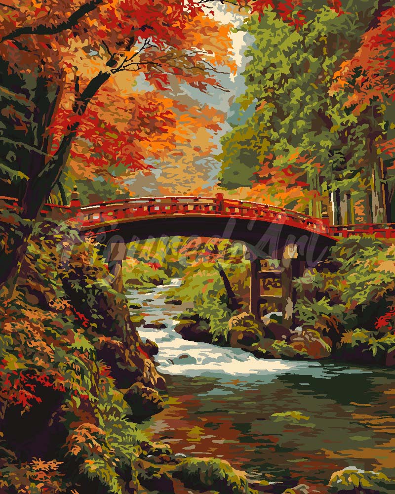 Peinture par numéros Figured'Art Pont rouge au Japon en automne