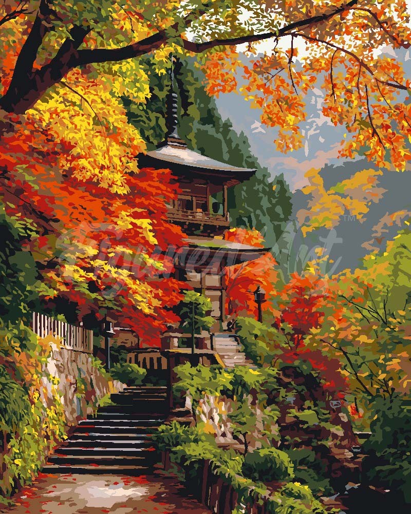 Peinture par numéros Figured'Art Pagode japonaise en automne