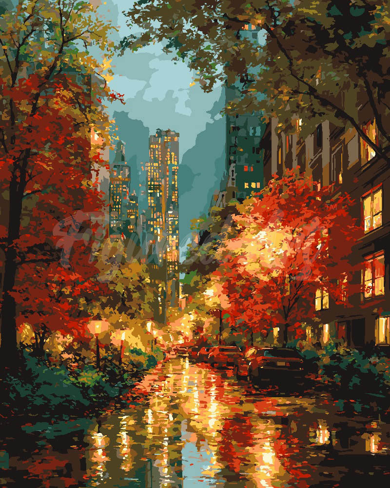 Peinture par numéros Figured'Art Lumières de la ville en automne