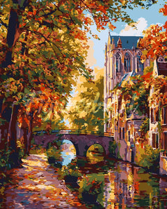 Peinture par numéros Figured'Art Ville au bord de l'eau en automne
