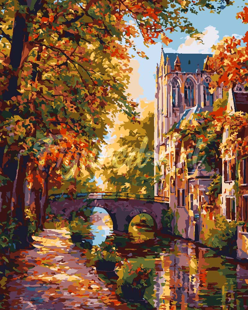 Peinture par numéros Figured'Art Ville au bord de l'eau en automne