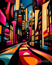 Charger l'image dans la galerie, Peinture par numéros Figured'Art Ville Nocturne Abstraite Éclatante