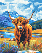 Charger l'image dans la galerie, Peinture par numéros Figured'Art Vache Highland au bord du lac