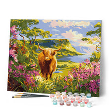 Charger l'image dans la galerie, Vache Highland et vallée printanière