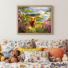 Charger l'image dans la galerie, Vache Highland et vallée printanière