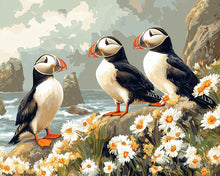 Charger l'image dans la galerie, Peinture par numéros Figured'Art Macareux dans un champ de marguerites