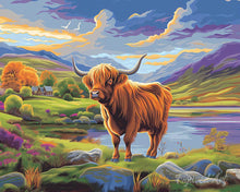 Charger l'image dans la galerie, Peinture par numéros Figured'Art Vache Highland et ciel lumineux