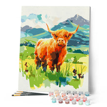 Charger l'image dans la galerie, Vache Highland et vallée pastel