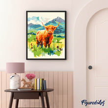 Charger l'image dans la galerie, Vache Highland et vallée pastel