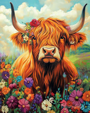 Charger l'image dans la galerie, Peinture par numéros Figured'Art Portrait de vache Highland fleurs