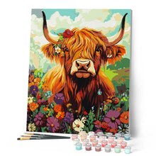 Charger l'image dans la galerie, Portrait de vache Highland fleurs