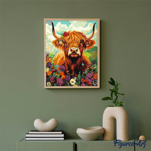 Charger l'image dans la galerie, Portrait de vache Highland fleurs