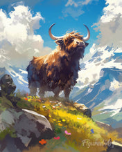Charger l'image dans la galerie, Peinture par numéros Figured'Art Vache Highland vue alpine