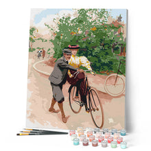 Charger l'image dans la galerie, Leçon de bicyclette romantique - peinture vintage