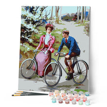 Charger l'image dans la galerie, Peinture vintage de couple à vélo