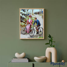 Charger l'image dans la galerie, Peinture vintage de couple à vélo