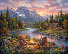 Charger l'image dans la galerie, Peinture par numéros Figured'Art Lueur de Feu de Camp au Bord de la Rivière
