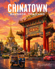 Charger l'image dans la galerie, Peinture par numéros Figured'Art Affiche de voyage Bangkok, les lumières de Chinatown