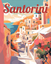 Charger l'image dans la galerie, Peinture par numéros Figured'Art Affiche de voyage Vue des falaises de Santorin