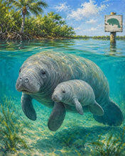 Charger l'image dans la galerie, Peinture par numéros Figured'Art Lamantin et bébé dans une lagune de mangrove