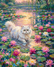Charger l'image dans la galerie, Peinture par numéros Figured'Art Chat au milieu des fleurs de lotus
