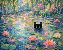 Charger l'image dans la galerie, Peinture par numéros Figured'Art Chat noir et fleurs de lotus