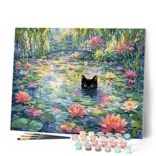 Charger l'image dans la galerie, Chat noir et fleurs de lotus