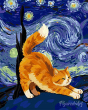 Charger l'image dans la galerie, Peinture par numéros Figured'Art Chat Roux dans la Nuit Étoilée