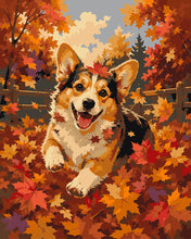 Charger l'image dans la galerie, Peinture par numéros Figured'Art Corgi Joyeux dans les Feuilles d'Automne