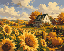 Charger l'image dans la galerie, Peinture par numéros Figured'Art Champ de Tournesols et Ferme Blanche
