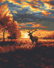 Charger l'image dans la galerie, Peinture par numéros Figured'Art Cerf Majestueux au Coucher du soleil en Automne
