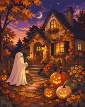 Charger l'image dans la galerie, Peinture par numéros Figured'Art Cottage aux Citrouilles et Fantome