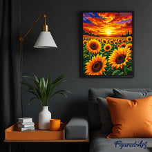 Charger l'image dans la galerie, Champ de tournesols au coucher du soleil