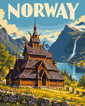Charger l'image dans la galerie, Peinture par numéros Figured'Art Affiche de Voyage Église en Bois de Borgund, Norvège