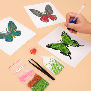 Mini Diamond Painting 15x20cm (4 pièces) - Ailes Vibrantes : Un Quartet de Papillons