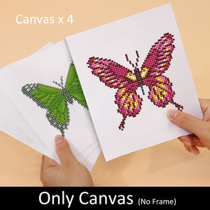 Mini Diamond Painting 15x20cm (4 pièces) - Ailes Vibrantes : Un Quartet de Papillons