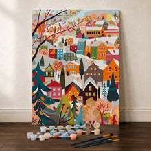 Charger l'image dans la galerie, Coffret Peinture par numéros - Village hivernal coloré