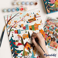 Charger l'image dans la galerie, Coffret Peinture par numéros - Village hivernal coloré