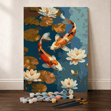 Charger l'image dans la galerie, Coffret Peinture par numéros - Carpe koï vintage et Fleurs