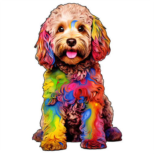 Puzzle 2D en Bois - Goldendoodle coloré
