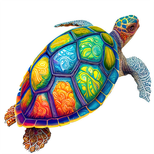 Puzzle 2D en Bois - Tortue festive