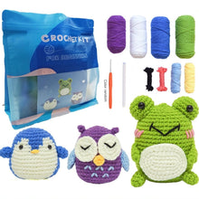 Charger l&#39;image dans la galerie, Kit Amigurumi Crochet - Hibou, Pingouin et Grenouille