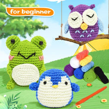 Charger l&#39;image dans la galerie, Kit Amigurumi Crochet - Hibou, Pingouin et Grenouille