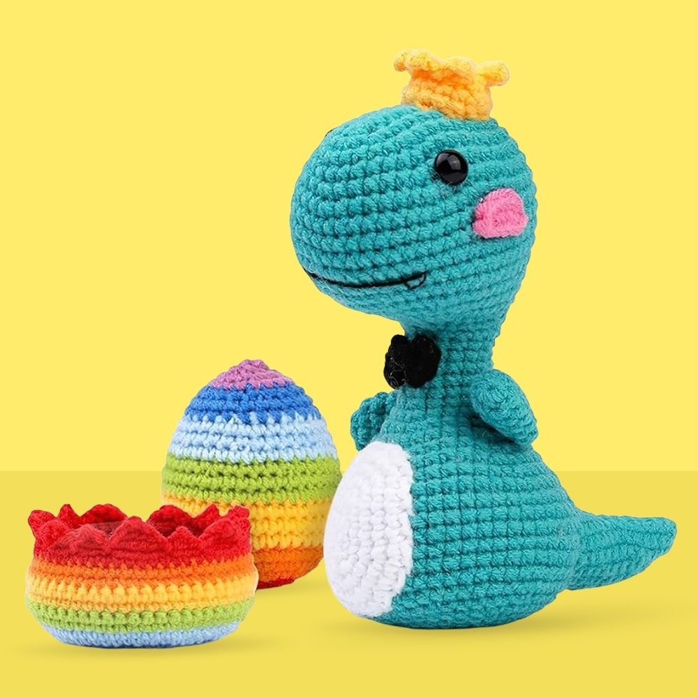 Kit Amigurumi Crochet - Roi Dino et Œuf Arc-en-ciel Figured'Art