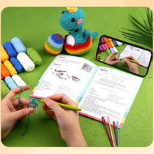 Charger l&#39;image dans la galerie, Kit Amigurumi Crochet - Roi Dino et Œuf Arc-en-ciel
